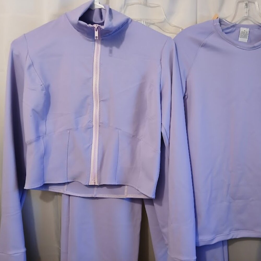 Nwt 3 piece workout Lounge Athleisure Set women Small Lilac T-shirt Jacket Pants